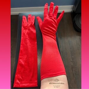 Elegant Red Satin GLOVES | mid-length, below elbow
